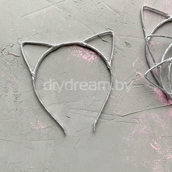 Ободок "Ушки" 5 мм ткань металлик, серебро Ободок "Ушки" 5 мм ткань металлик, серебро