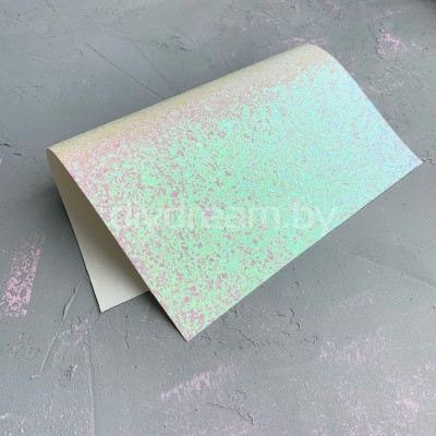 Кожзам с крупными блестками, белый хамелеон Кожзам с крупными блестками, белый хамелеон