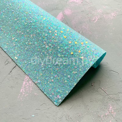 Кожзам с пайетками "Геометрия", аквамариновый радужный Кожзам с пайетками "Геометрия", аквамариновый радужный