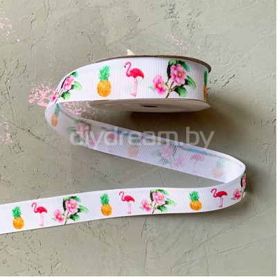 Лента репсовая с рисунком "Тропический рай" 2,5 см Лента репсовая с рисунком "Тропический рай" 2,5 см