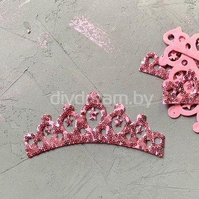 Патч с пайетками "Корона" 16х7 см, розовый Патч с пайетками "Корона" 16х7 см, розовый