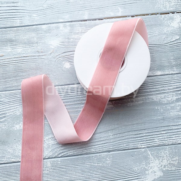 Лента бархатная 3.8 см, цв. нежно-розовый