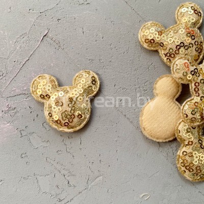 Патч с пайетками "Микки" 4,2х3,5 см, золотой Патч с пайетками "Микки" 4,2х3,5 см, золотой