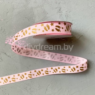 Лента репсовая с рисунком "Ножки" 2 см, розовый Лента репсовая с рисунком "Ножки" 2 см, розовый