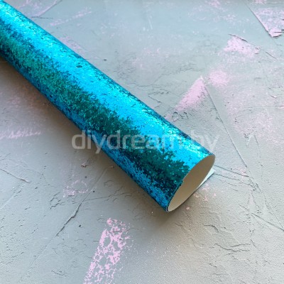 Кожзам с крупными блестками, бирюзовый Кожзам с крупными блестками, бирюзовый