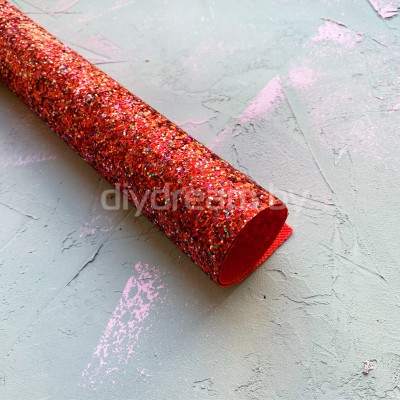 Кожзам с крупными блестками, красный Кожзам с крупными блестками, красный