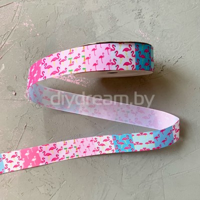 Лента репсовая с рисунком "Фламинго" 2,5 см Лента репсовая с рисунком "Фламинго" 2,5 см