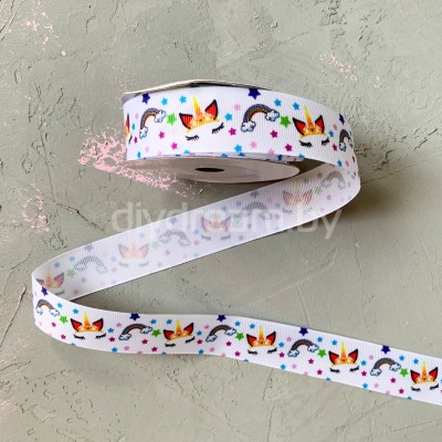 Лента репсовая с рисунком "Единорожка" 2,5 см, №5 Лента репсовая с рисунком "Единорожка" 2,5 см, №5