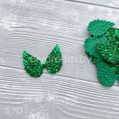 Патч с пайетками "Крылья" 5,7х4,3 см, зеленый Патч с пайетками "Крылья" 5,7х4,3 см, зеленый