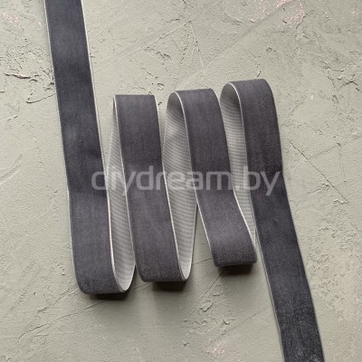 Лента бархатная 25 мм, цв. темно-серый