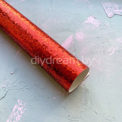 Кожзам с крупными блестками, красный Кожзам с крупными блестками, красный