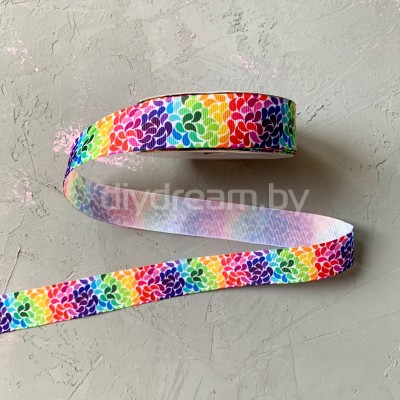 Лента репсовая с рисунком "Радужные лепестки" 2,5 см Лента репсовая с рисунком "Радужные лепестки" 2,5 см
