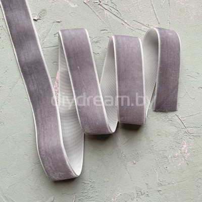 Лента бархатная 25 мм, цв. серый