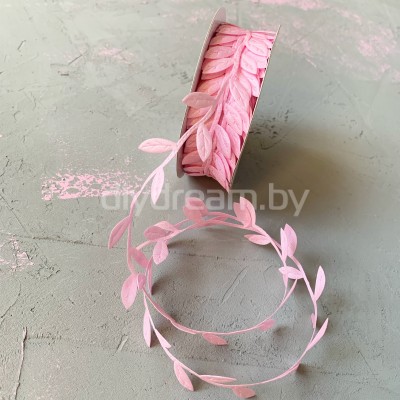 Лента декоративная "Листочки" 2,5 см, розовый