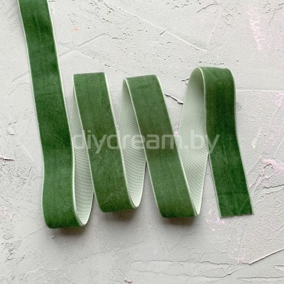 Лента бархатная 25 мм, цв. серо-зеленый