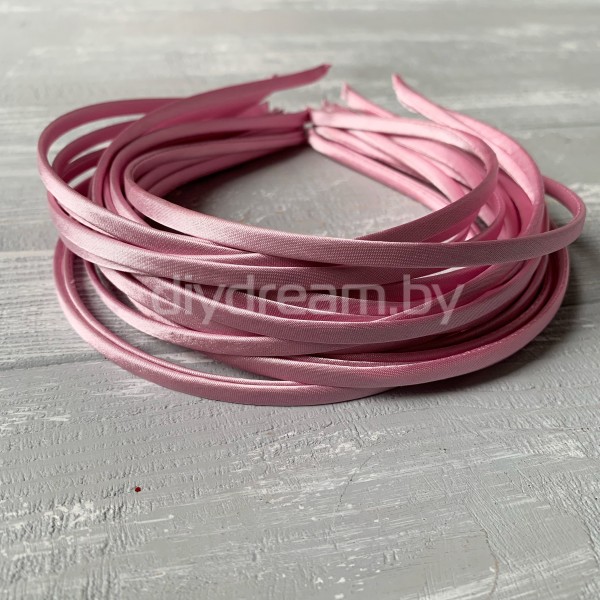 Ободок для волос металлический в атласной ленте 5 мм, светло-розовый