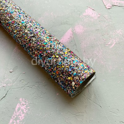 Кожзам с пайетками "Ракушки", черный мультиколор Кожзам с пайетками "Ракушки", черный мультиколор