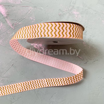 Лента репсовая с блестками "Зигзаг" 2,5 см, розовый/золото Лента репсовая с блестками "Зигзаг" 2,5 см, розовый/золото