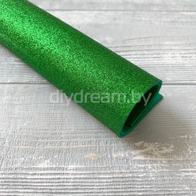 Глиттерный фоамиран 2 мм, зелёный