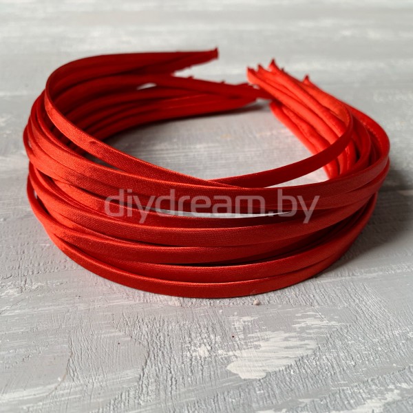 Ободок для волос металлический в атласной ленте 5 мм, красный