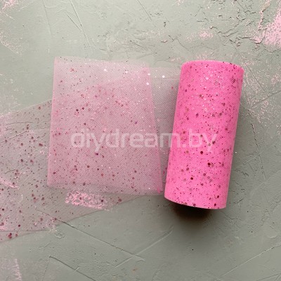 Фатин с пайетками 15 см, розовый (1 м) Фатин с пайетками 15 см, розовый (1 м)