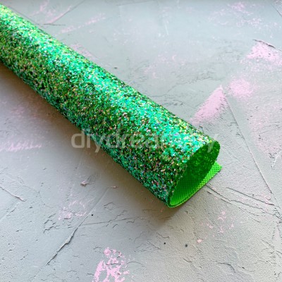 Кожзам с крупными блестками, зеленый Кожзам с крупными блестками, зеленый