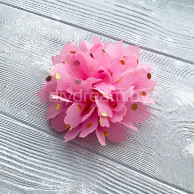 Шифоновый цветочек в горошек 9 см, розовый