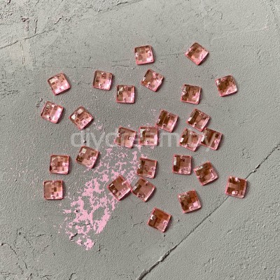 Стразы пришивные акриловые квадрат 8х8 мм, цв. бледно-розовый