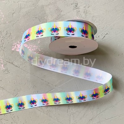 Лента репсовая с рисунком "Единорожка" 2,5 см, №6 Лента репсовая с рисунком "Единорожка" 2,5 см, №6